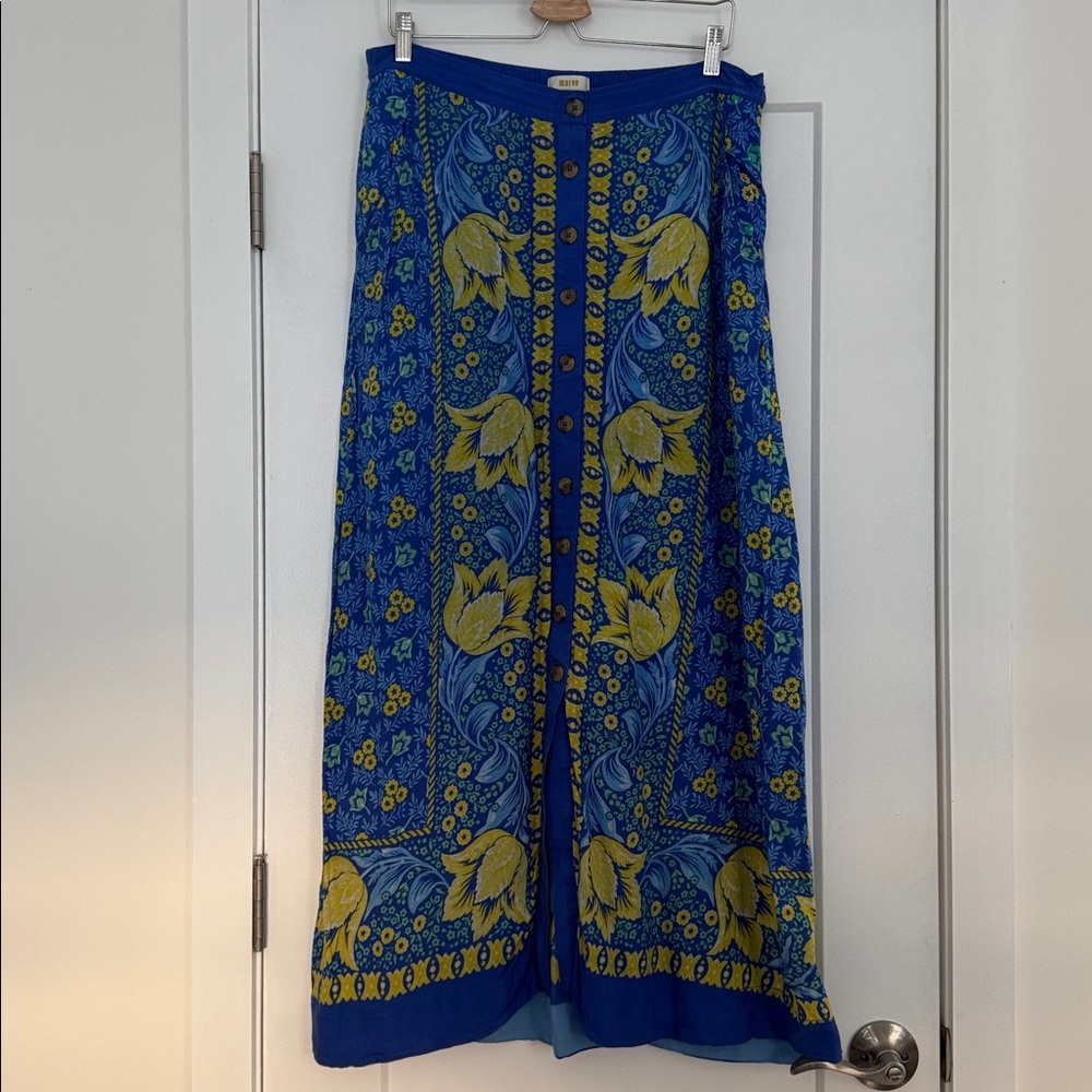 Anthropologie Maeve Blue Buttoned CORNELIA Floral Print Maxi Skirt 🌺 - Picture 3 of 6